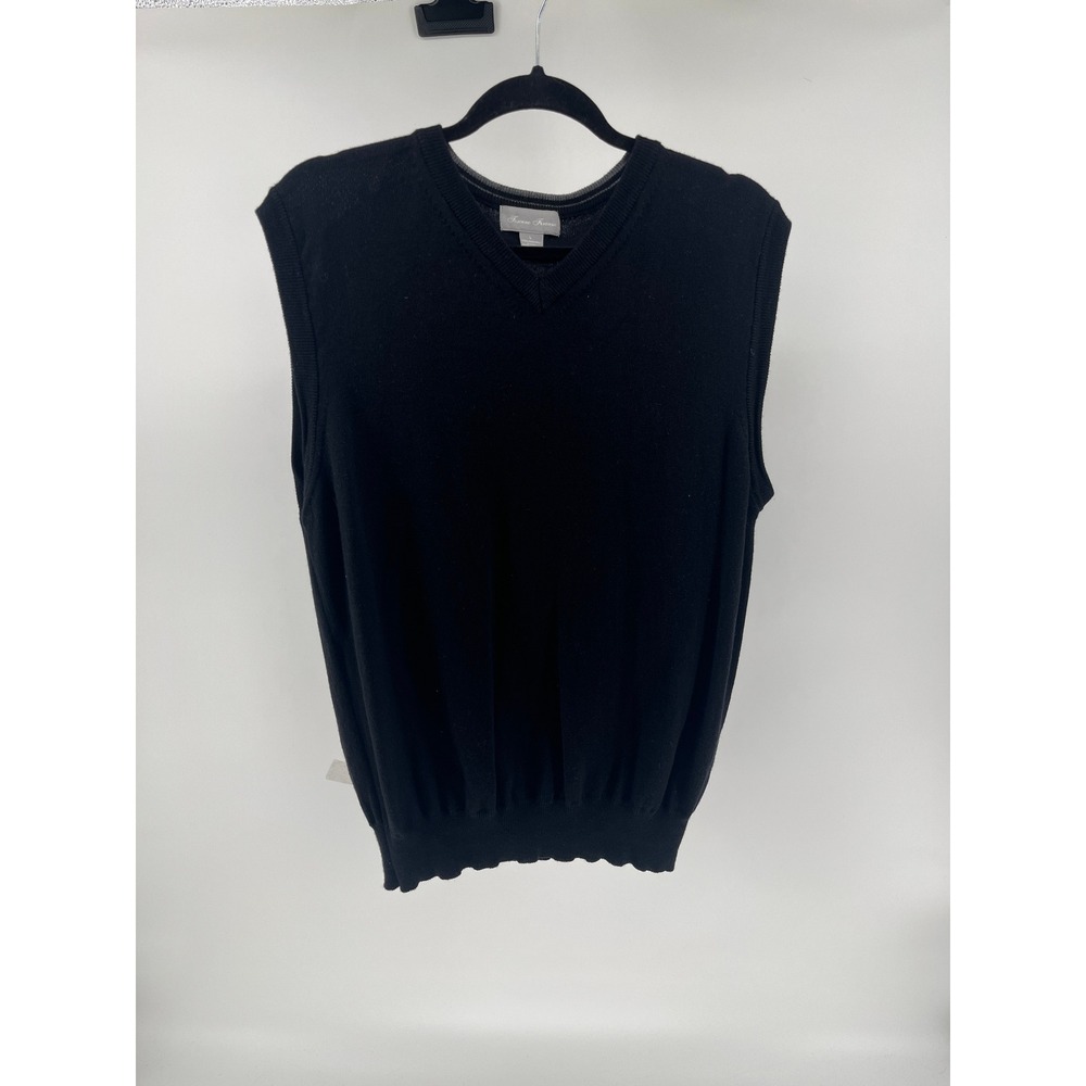 Toscano Firenze Mens Black 100% Merino Wool V-Neck Sweater Vest Size Large‎